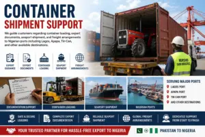 Container shipment support for Massey Ferguson tractors from Pakistan to Kenya including container loading, export documents, Mombasa Port shipment, and inland delivery guidance for Nairobi, Nakuru, Eldoret and Kisumu