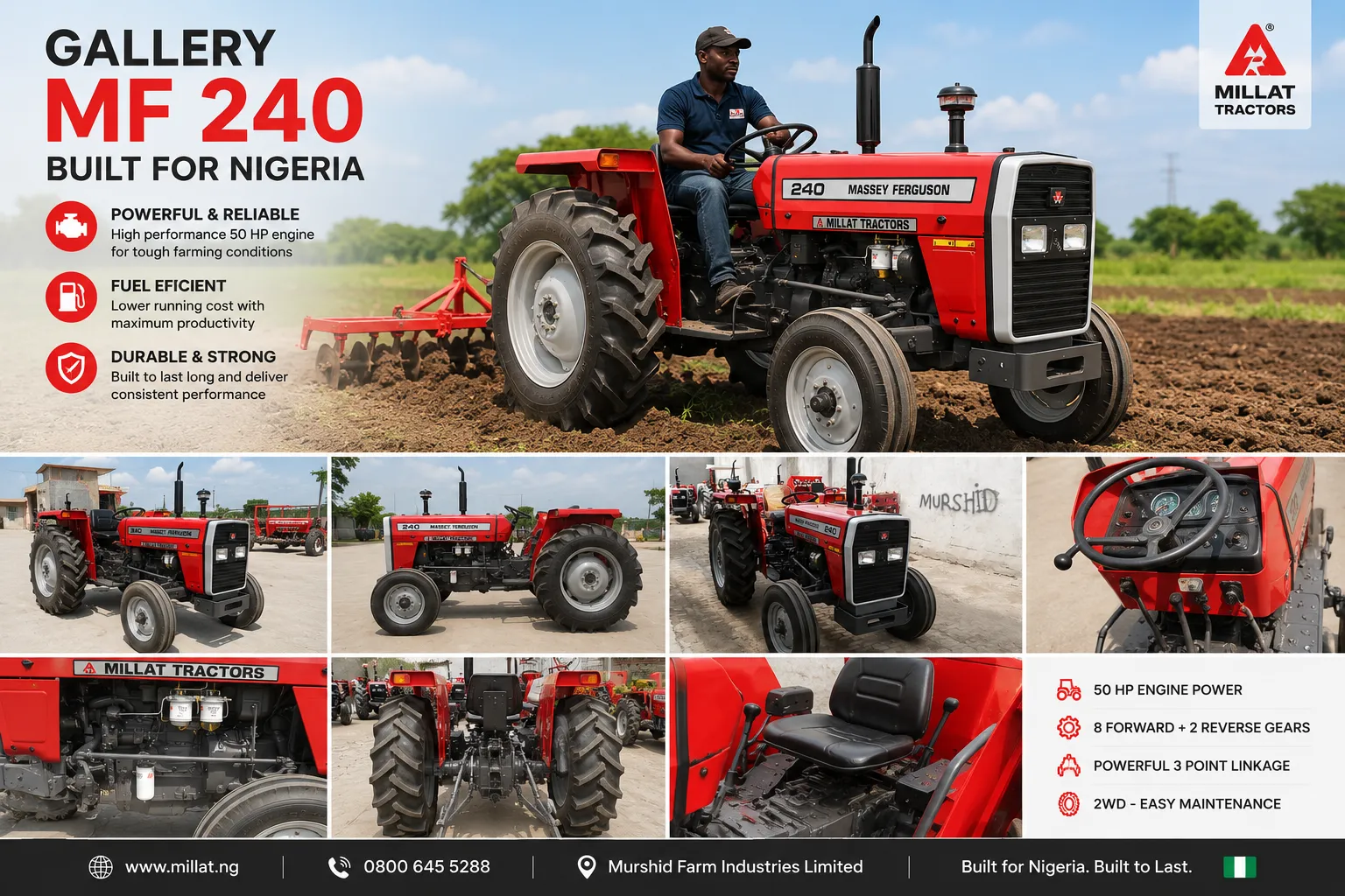 MF 240 2WD 50 HP tractor for sale in Kenya by Millat Tractors