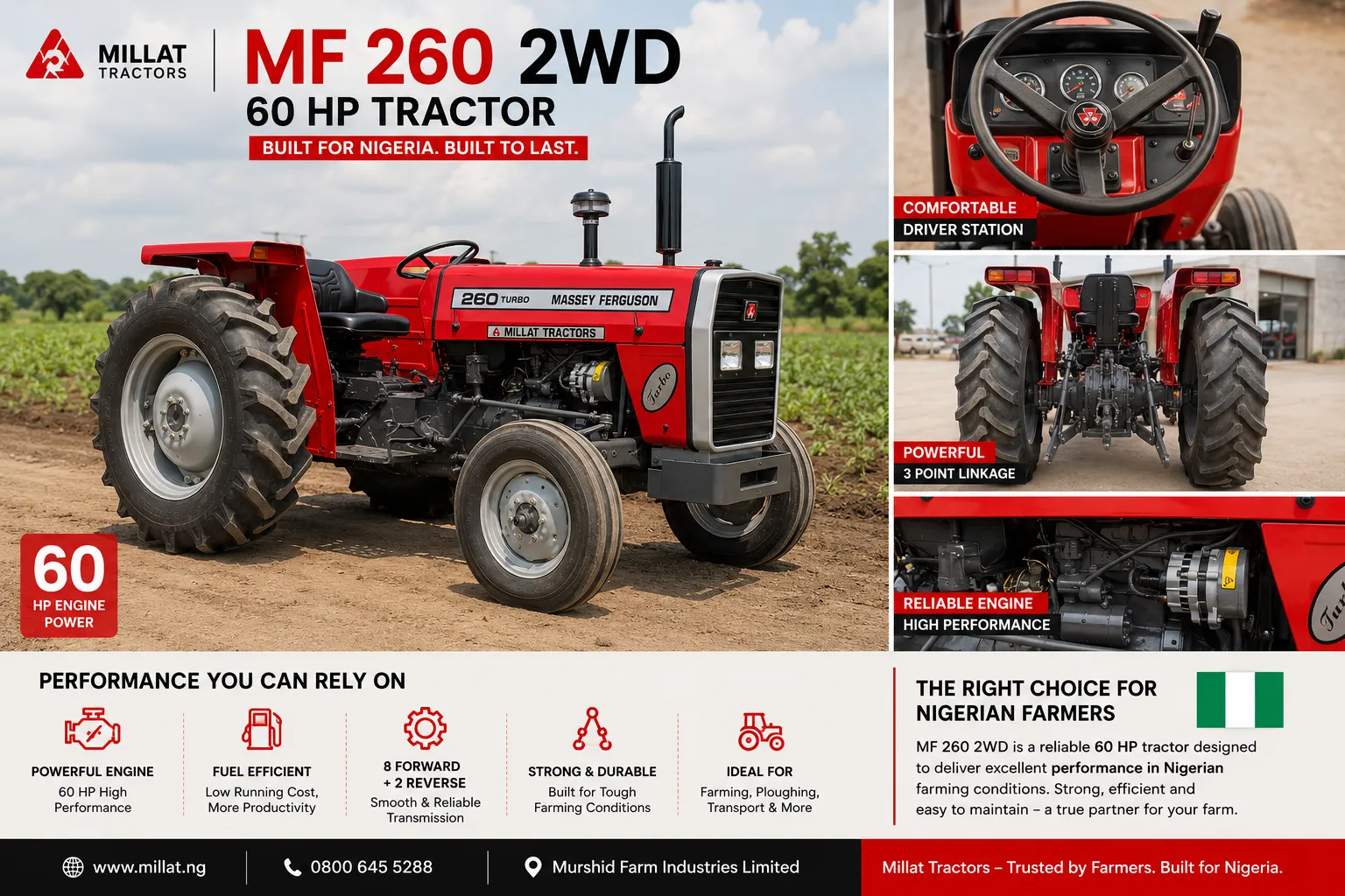 MF 260 2WD 60 HP tractor for sale in Kenya by Millat Tractors