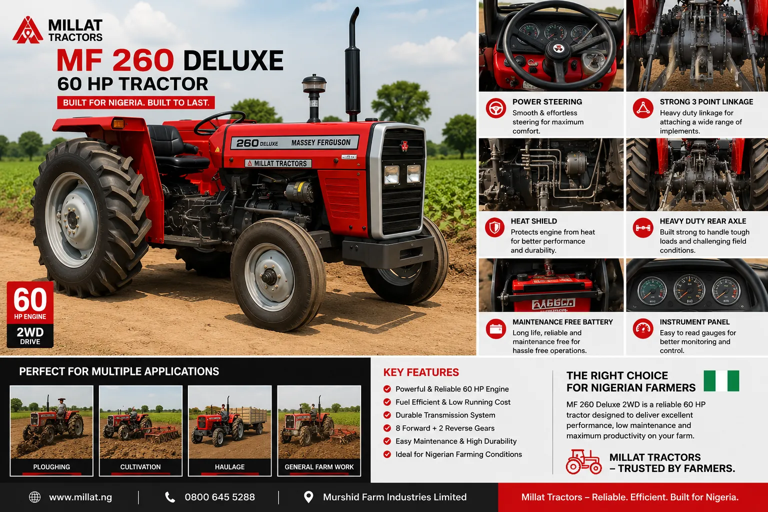 MF 260 Deluxe 60 HP tractor for sale in Kenya by Millat Tractors