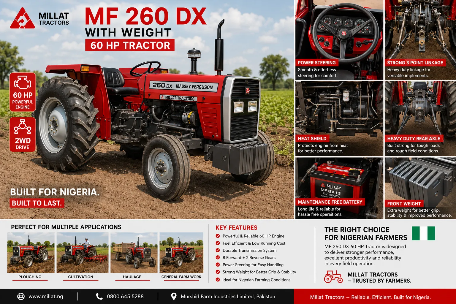 MF 260 DX with Weight 60 HP tractor for sale in Kenya by Millat Tractors