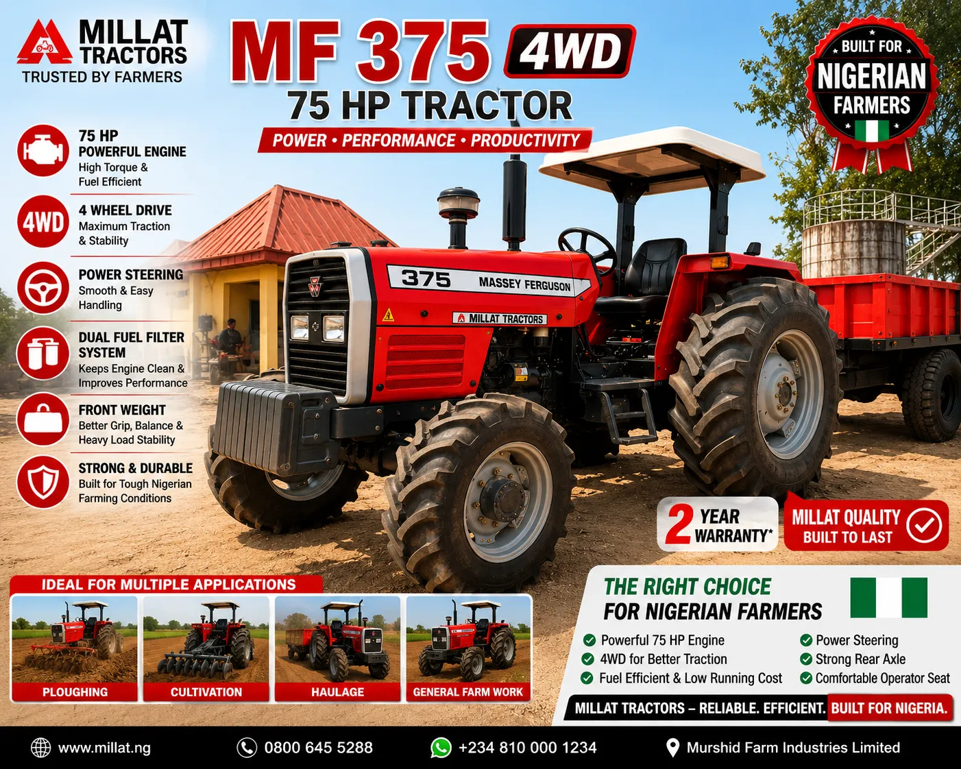 MF 375 4WD 75 HP Tractor for sale in Kenya
