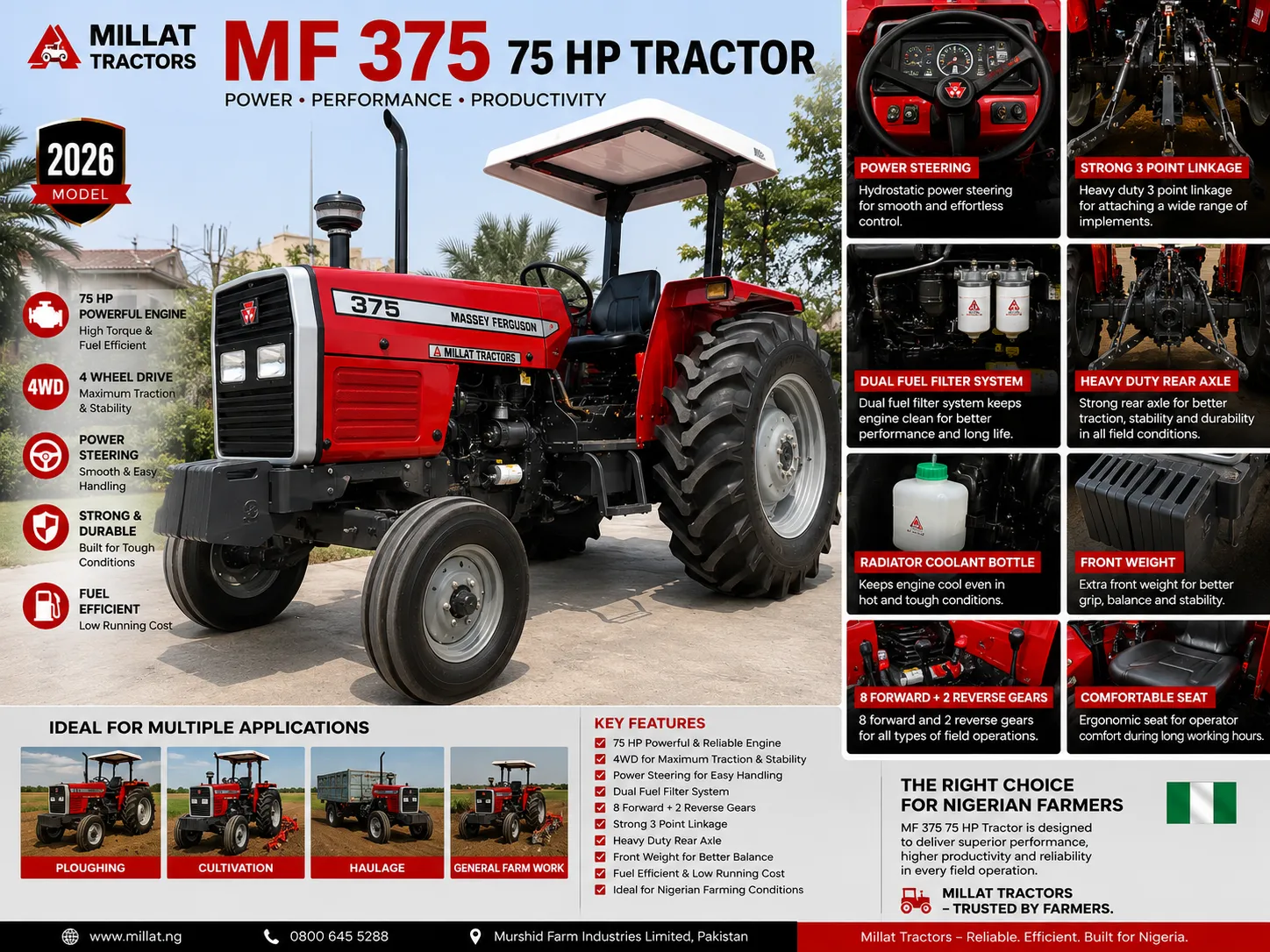 MF 375 75 HP tractor for sale in Kenya by Millat Tractors