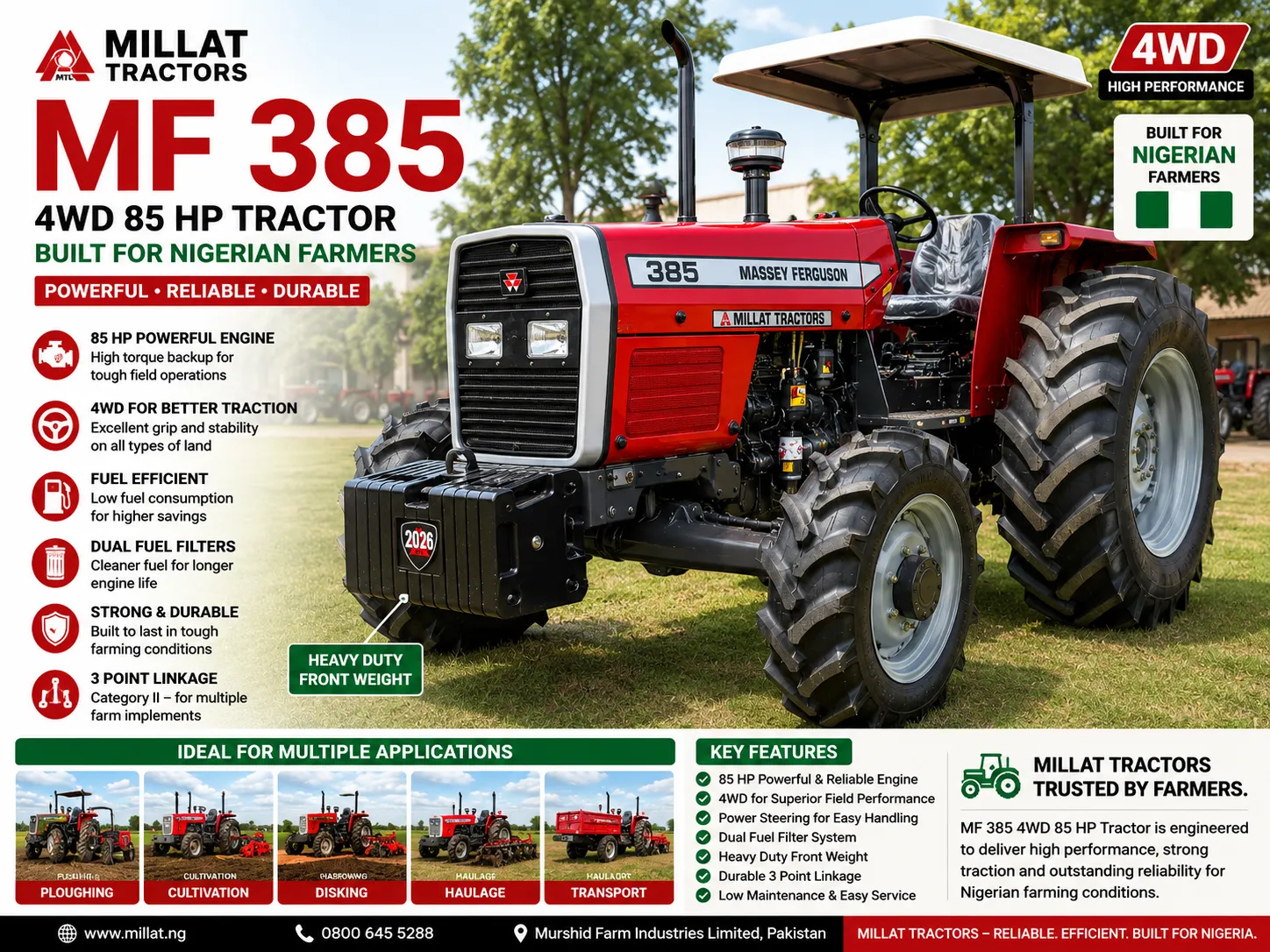 MF 385 4WD 85 HP tractor for sale in Kenya by Millat Tractors