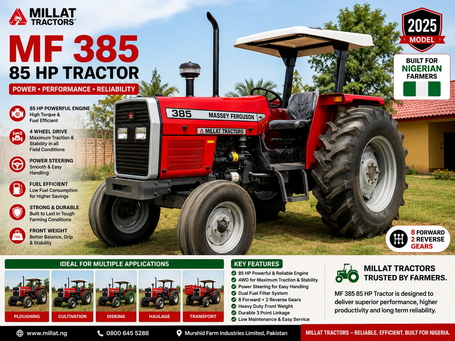 MF 385 2WD 85 HP tractor for sale in Kenya by Millat Tractors