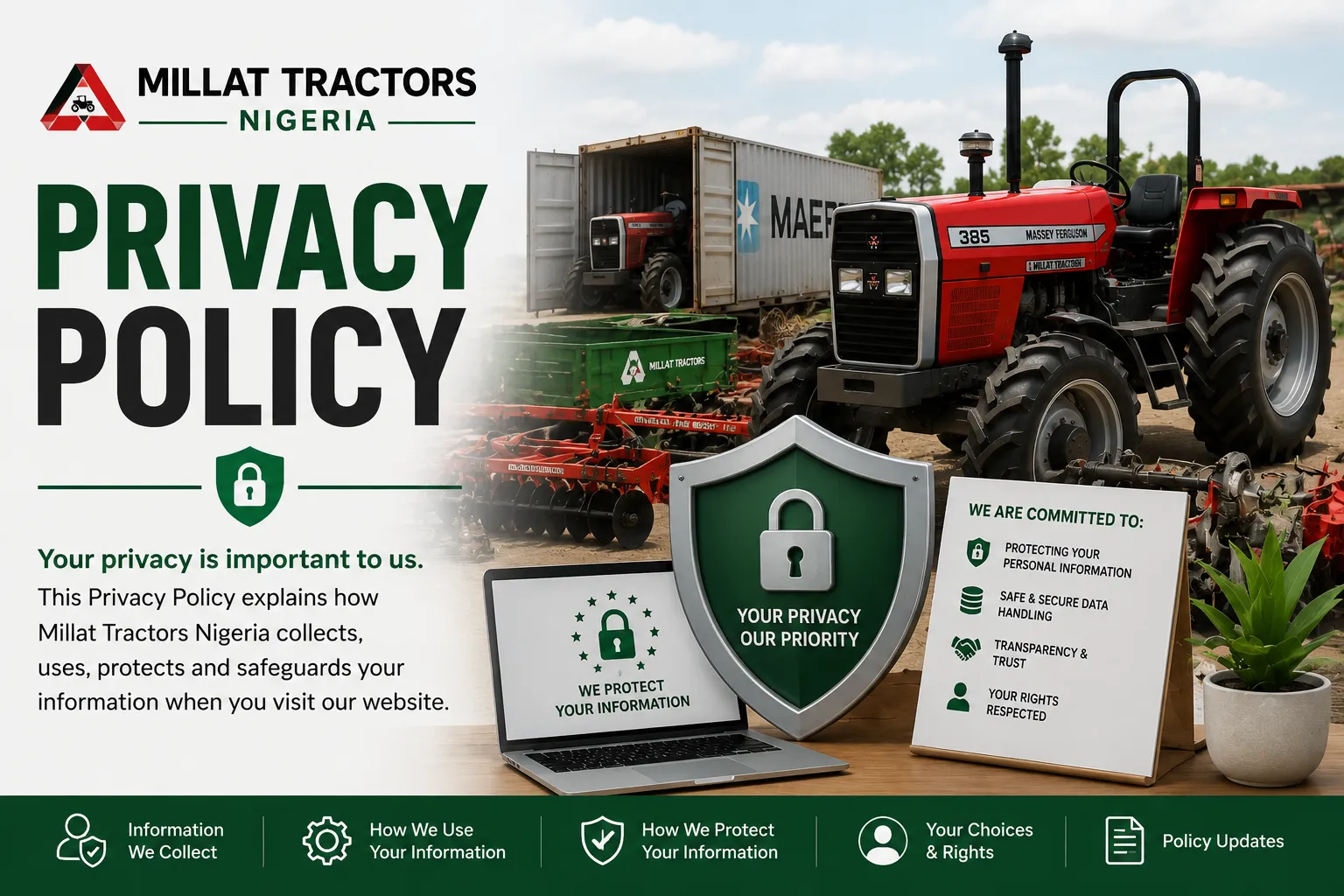 Privacy Policy for Millat Tractors Kenya showing data protection, user privacy, secure information handling and customer trust