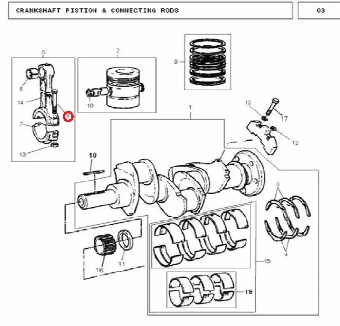 Diagram reference for Millat Massey Ferguson Tractor Spare Part BOLT CON ROD MF 240 18103195250 - Massey Ferguson tractor spare part