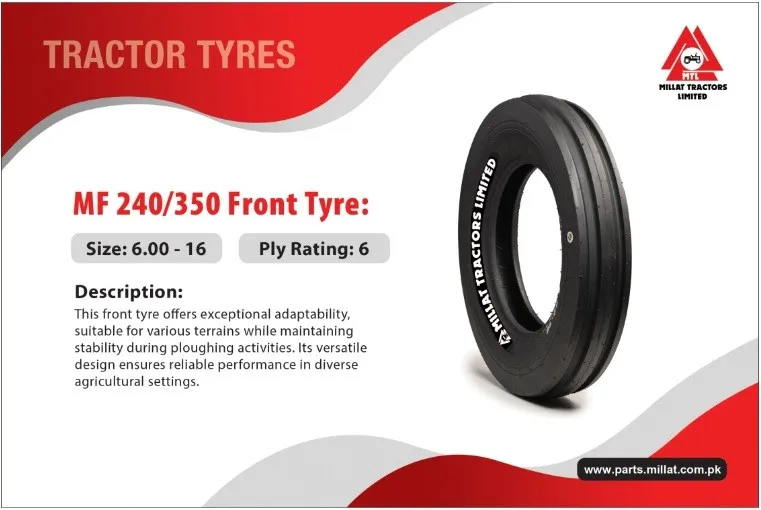 Diagram reference for Millat Massey Ferguson Tractor Spare Part FRONT TYRE 60016170031170036 PLY - Massey Ferguson tractor spare part