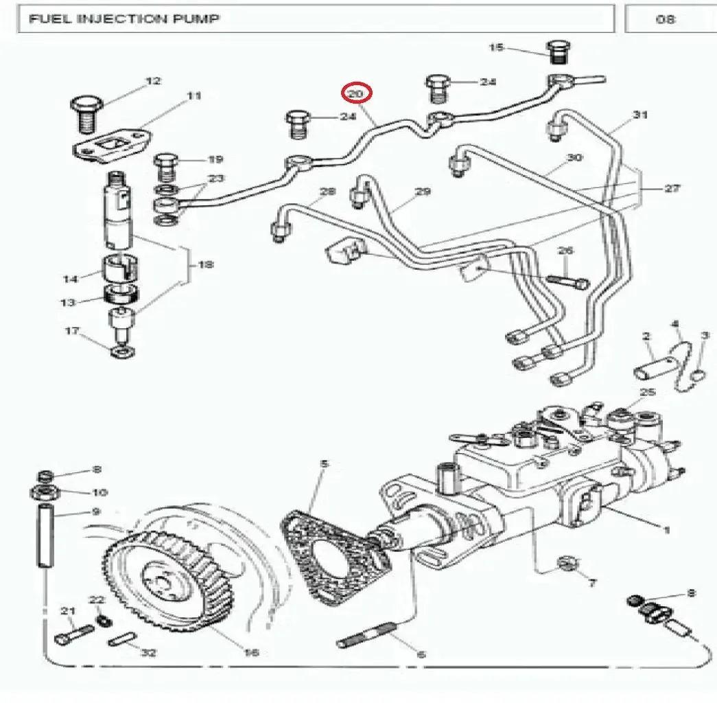 Diagram reference for Millat Massey Ferguson Tractor Spare Part 5 PIPE RETURNOLD 3558 X 0221832751183275 - Massey Ferguson tractor spare part