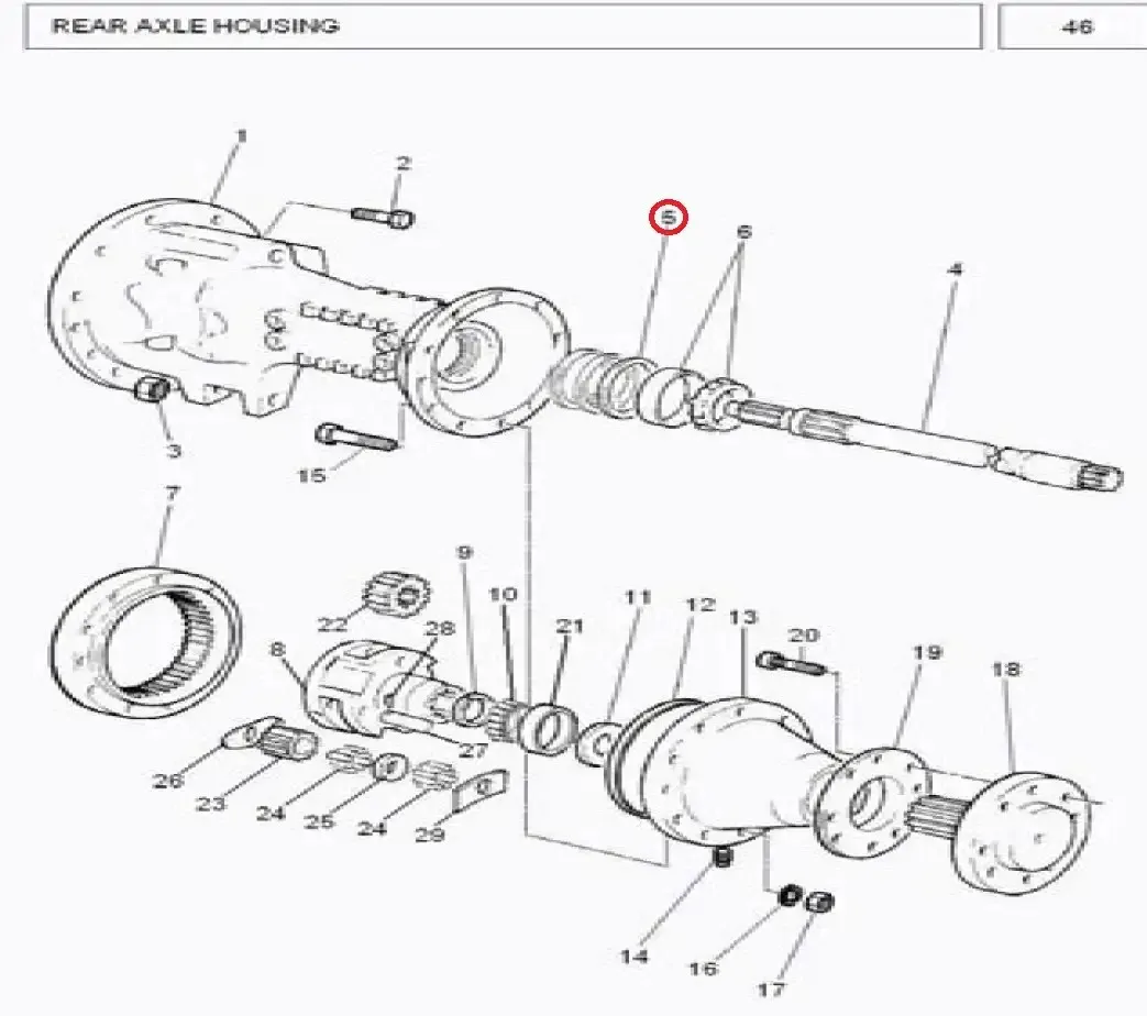 Diagram reference for Millat Massey Ferguson Tractor Spare Part 4 REAR SHAFT AXLE 26010334411678303 - Massey Ferguson tractor spare part