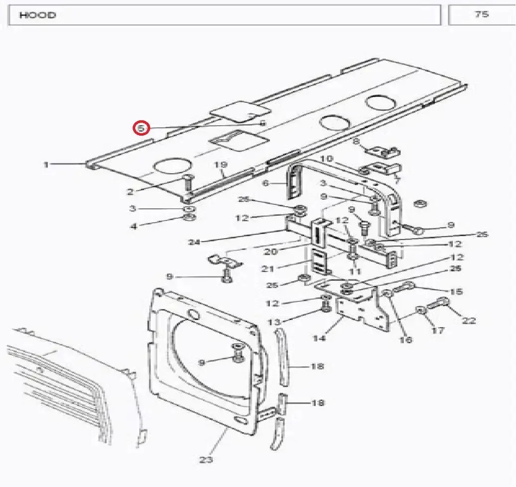 Diagram reference for Millat Massey Ferguson Tractor Spare Part HOODDAMPER 23137123137 - Massey Ferguson tractor spare part