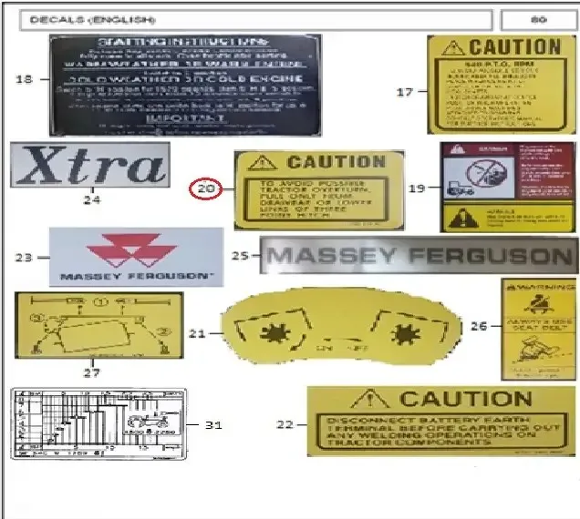 Diagram reference for Millat Massey Ferguson Tractor Spare Part DECALCAUTIONOVERTURN 33055133055 - Massey Ferguson tractor spare part