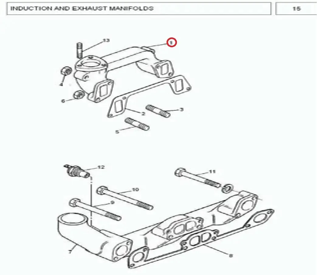 Diagram reference for Millat Massey Ferguson Tractor Spare Part 9 MANIFOLDEXHAUST 18303913778 H 073 - Massey Ferguson tractor spare part