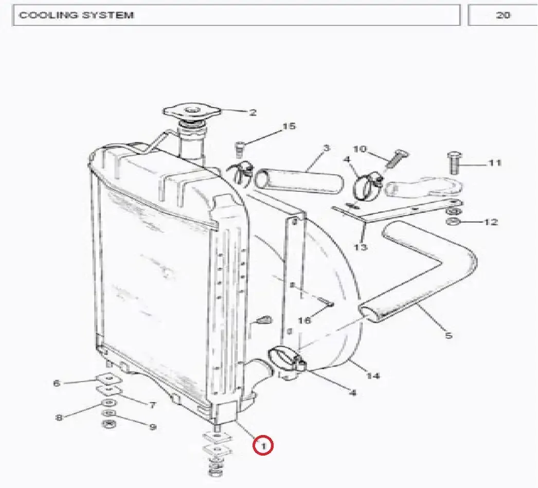 Diagram reference for Millat Massey Ferguson Tractor Spare Part 4 RADIATOR WITH CAP MF 260 2150041215004 - Massey Ferguson tractor spare part
