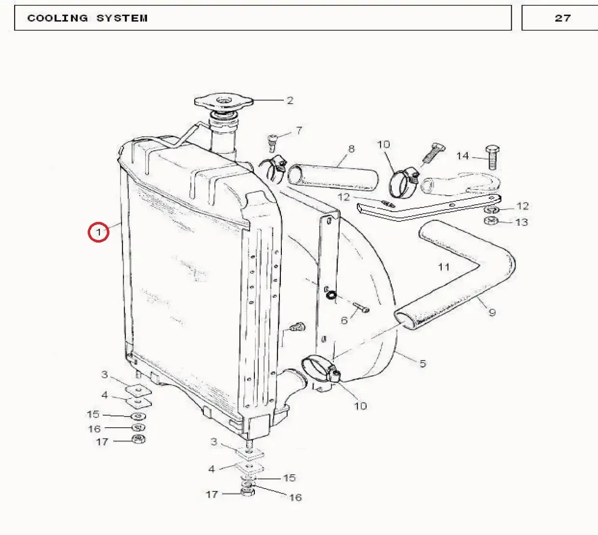Diagram reference for Millat Massey Ferguson Tractor Spare Part RADIATOR 2402105711680547 - Massey Ferguson tractor spare part
