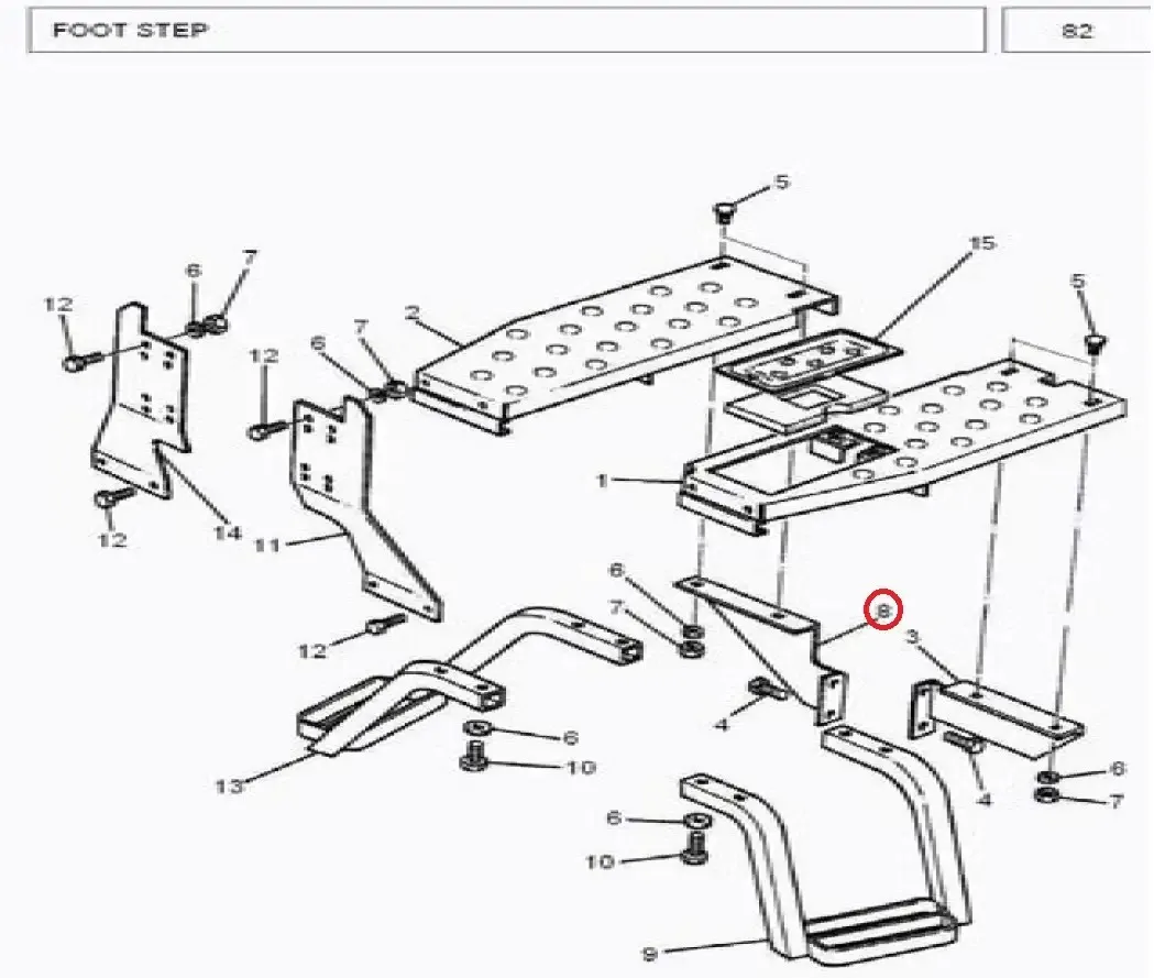 Diagram reference for Millat Massey Ferguson Tractor Spare Part 0 SUPPORT FOOTSTEPRH 30308011694190 - Massey Ferguson tractor spare part