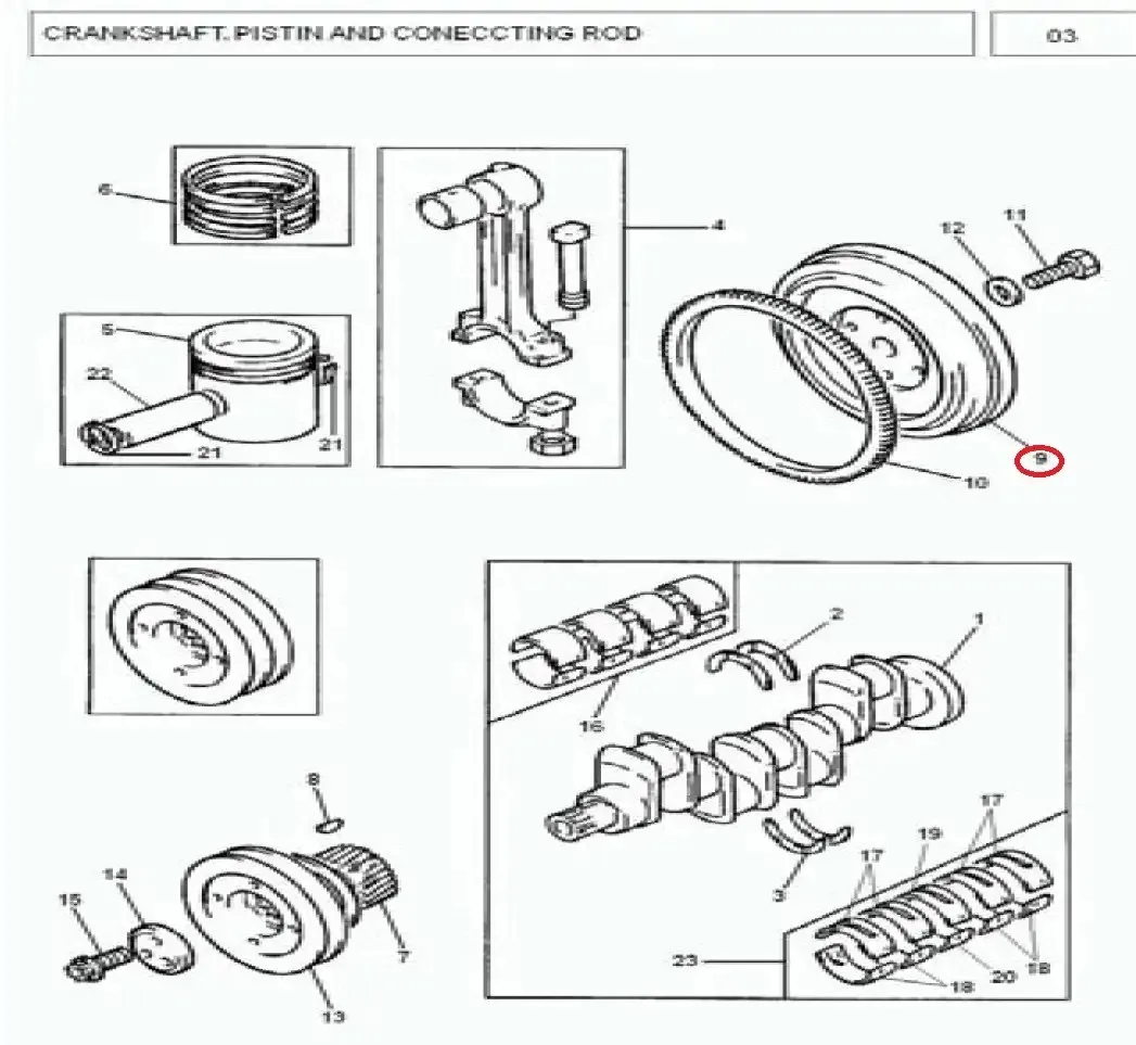 Diagram reference for Millat Massey Ferguson Tractor Spare Part 4 FLYWHEEL MF 375 385183014141117084 - Massey Ferguson tractor spare part