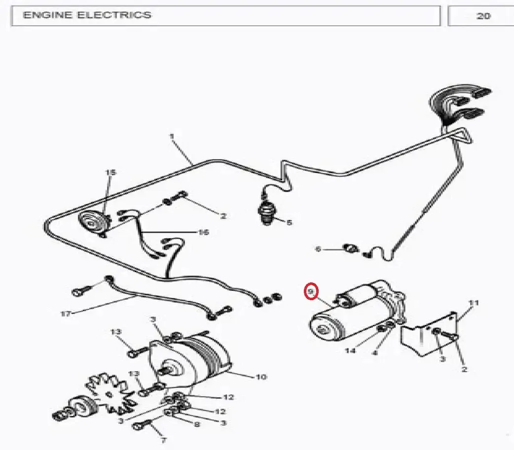 Diagram reference for Millat Massey Ferguson Tractor Spare Part 1 STARTER MOTOR MF 385 35300113763362 - Massey Ferguson tractor spare part