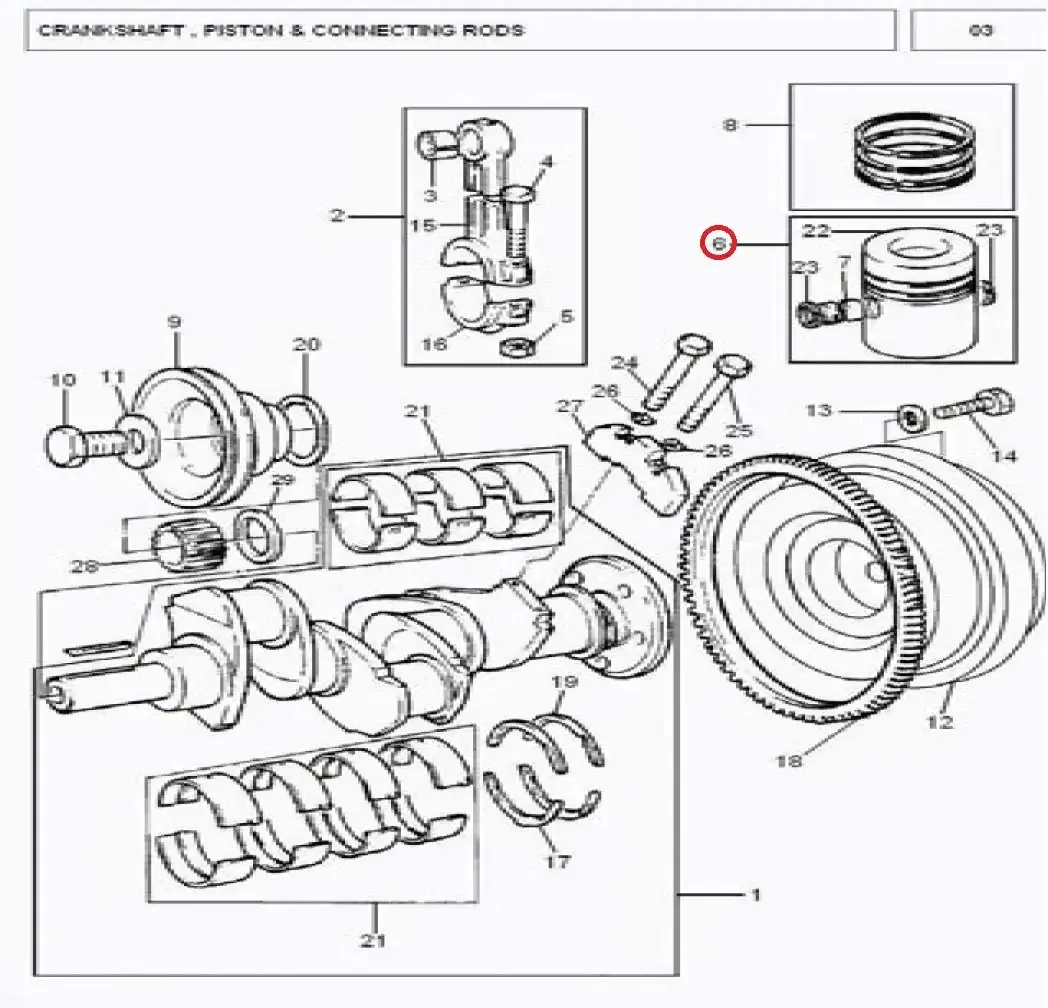 Diagram reference for Millat Massey Ferguson Tractor Spare Part 2 PISTON ASSY MF 260 18511213135 F 051 - Massey Ferguson tractor spare part