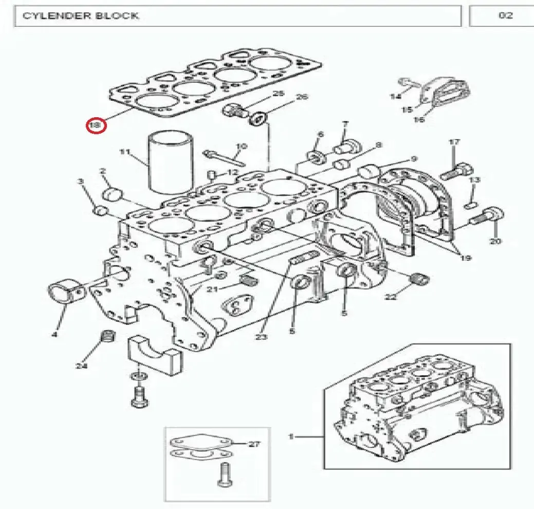 Diagram reference for Millat Massey Ferguson Tractor Spare Part 2 HEAD GASKET 38518311213681 E 033 E - Massey Ferguson tractor spare part