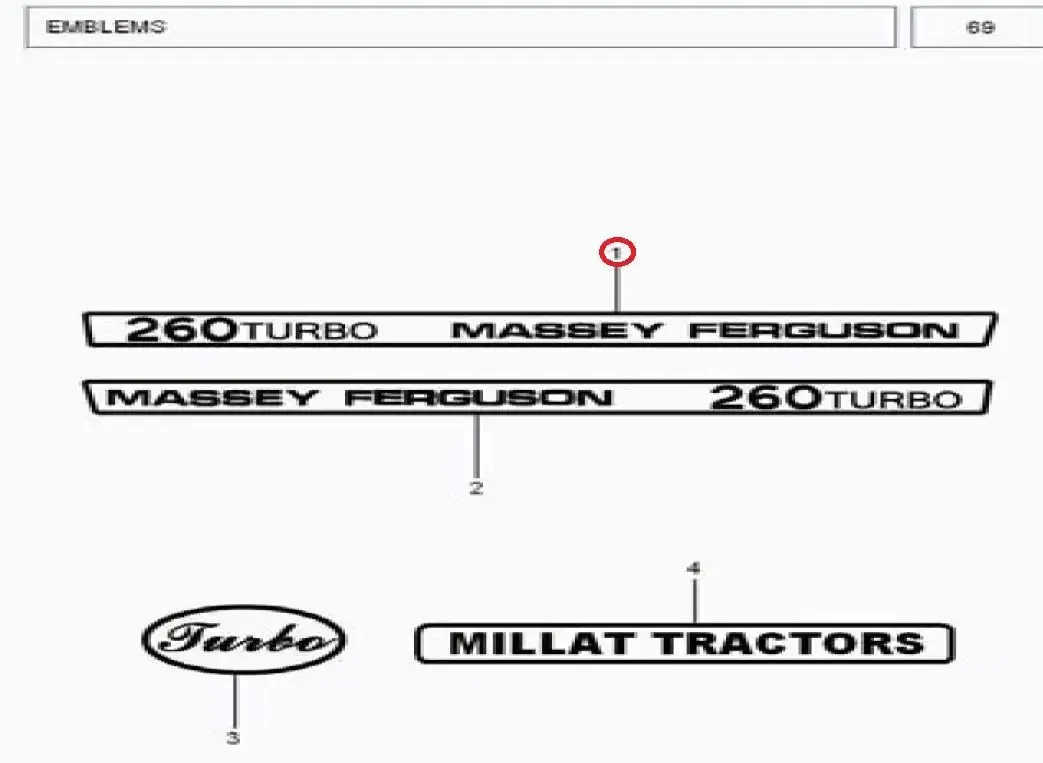 Diagram reference for Millat Massey Ferguson Tractor Spare Part 2 EMBLEM MF 260 3350021335002 - Massey Ferguson tractor spare part