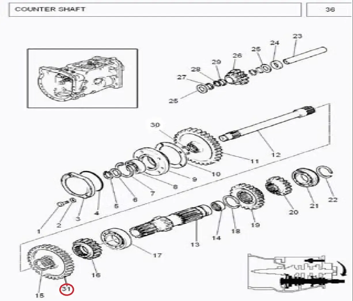 Diagram reference for Millat Massey Ferguson Tractor Spare Part 6 GEAR CMESH 37 T MF 385 1230561123056 - Massey Ferguson tractor spare part