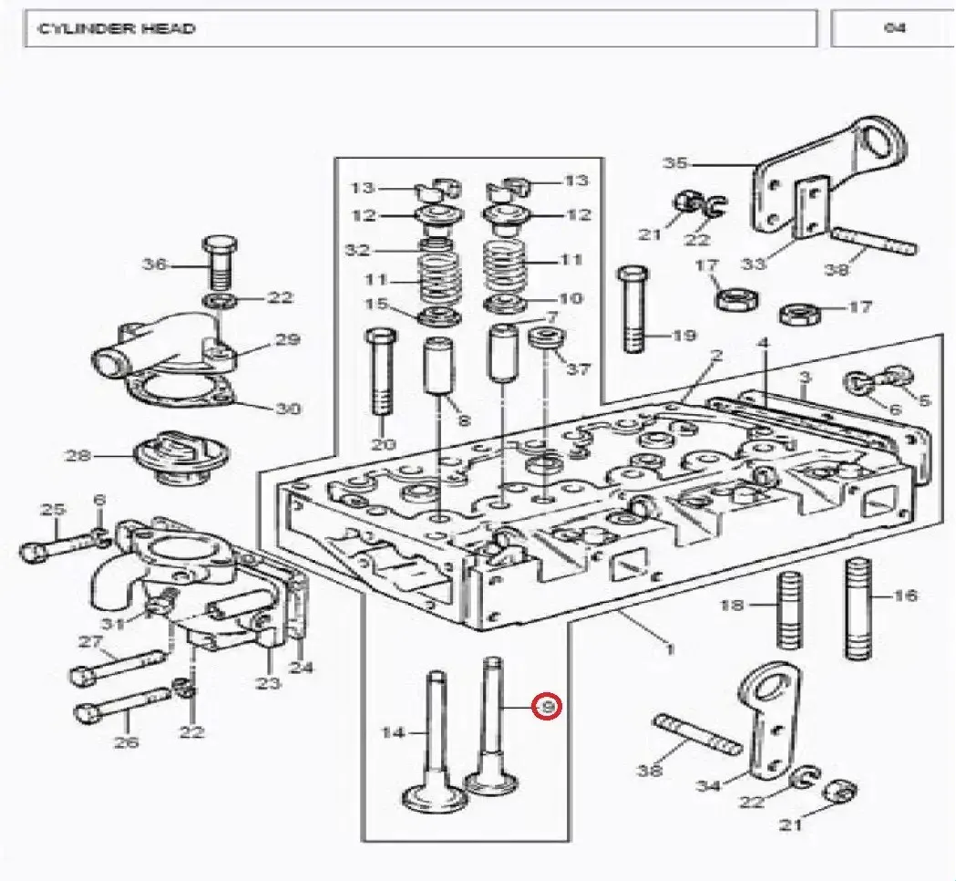 Diagram reference for Millat Massey Ferguson Tractor Spare Part 616 W VALVE EXHAUST 13637616 W - Massey Ferguson tractor spare part
