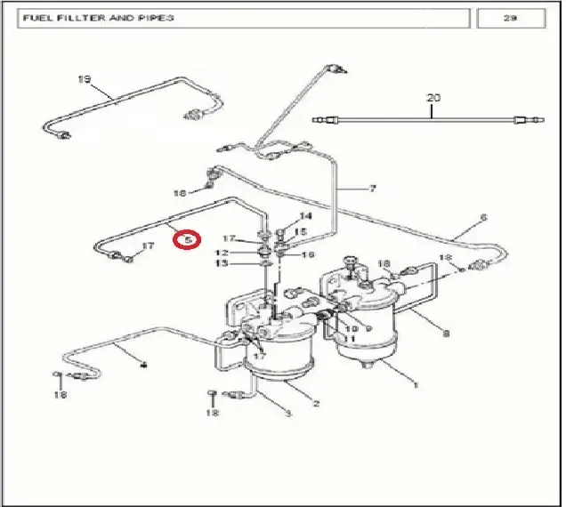 Diagram reference for Millat Massey Ferguson Tractor Spare Part 3 PIPE RETURNLEAKOFFFUELTANK 1980031198003 - Massey Ferguson tractor spare part