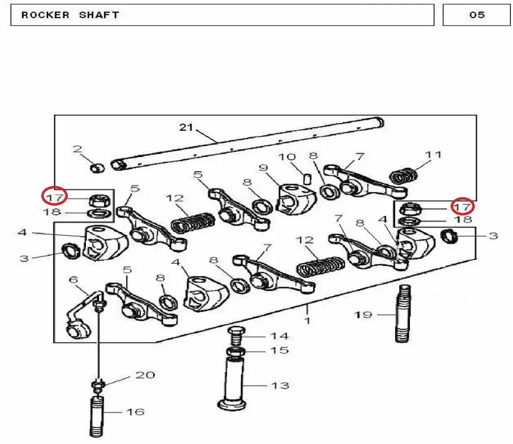 Diagram reference for Millat Massey Ferguson Tractor Spare Part NUT ROCKER SHAFT 1856212211283 - Massey Ferguson tractor spare part