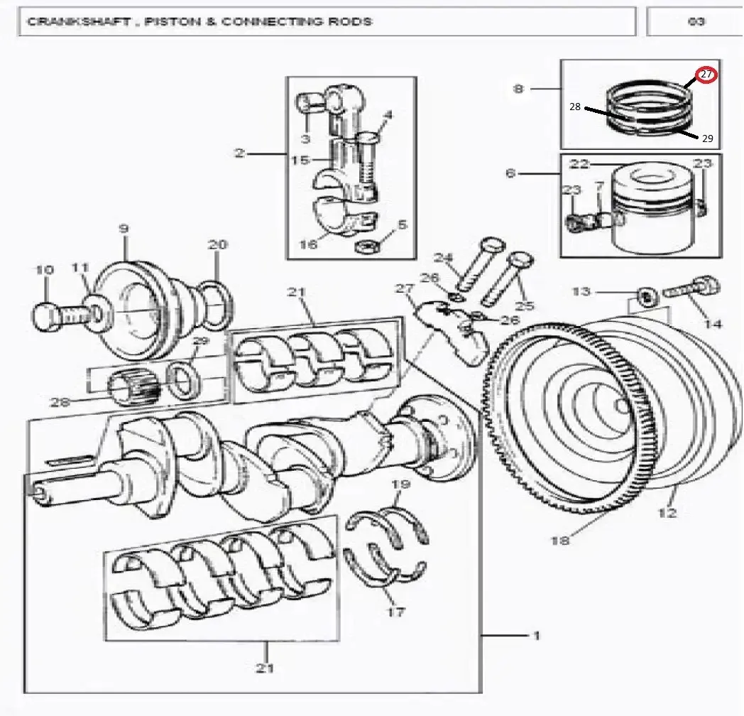 Diagram reference for Millat Massey Ferguson Tractor Spare Part 9 RING RING PISTON 2601851291185129 - Massey Ferguson tractor spare part
