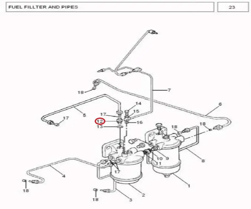 Diagram reference for Millat Massey Ferguson Tractor Spare Part 3 ADAPTOR FUEL FILTER 1930831735992 - Massey Ferguson tractor spare part