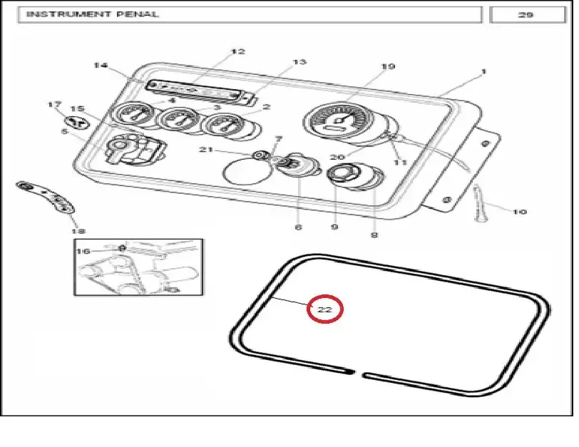 Diagram reference for Millat Massey Ferguson Tractor Spare Part 0 EDGING SEAL INSTRUMENTPANEL 23307011694880 - Massey Ferguson tractor spare part