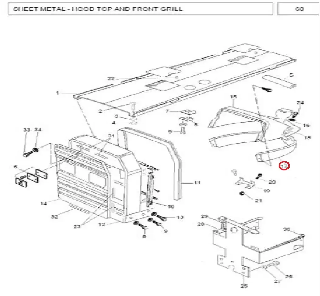 Diagram reference for Millat Massey Ferguson Tractor Spare Part INSTPANELUPPER 23335123039 F - Massey Ferguson tractor spare part