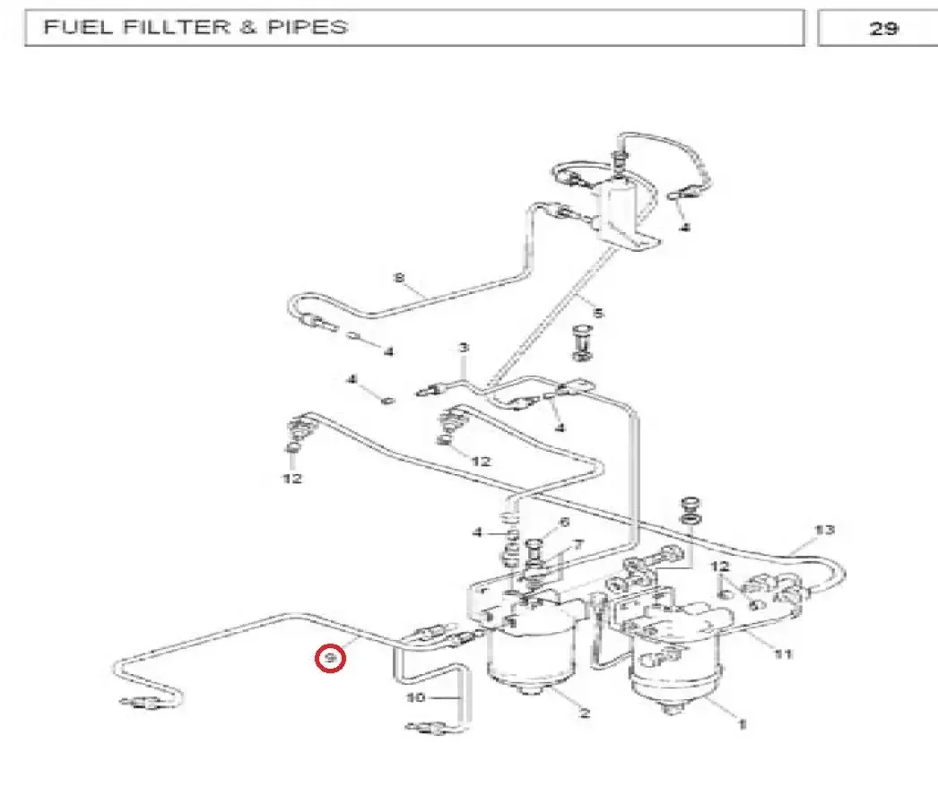 Diagram reference for Millat Massey Ferguson Tractor Spare Part PIPE FI PUMP FILTER 19071119071 S 1 - Massey Ferguson tractor spare part
