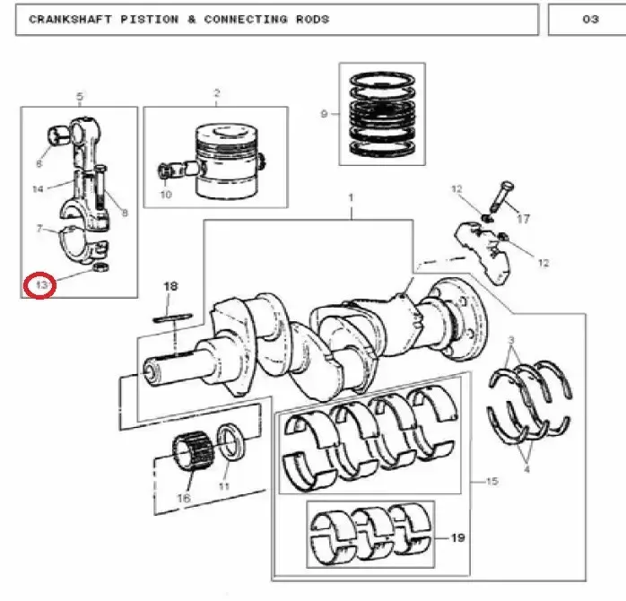 Diagram reference for Millat Massey Ferguson Tractor Spare Part NUT CON ROD MF 240 18104133221319 - Massey Ferguson tractor spare part