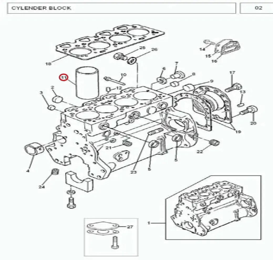 Diagram reference for Millat Massey Ferguson Tractor Spare Part 0 LINER CYLINDERBLOCK 18322013135 X 033 L - Massey Ferguson tractor spare part