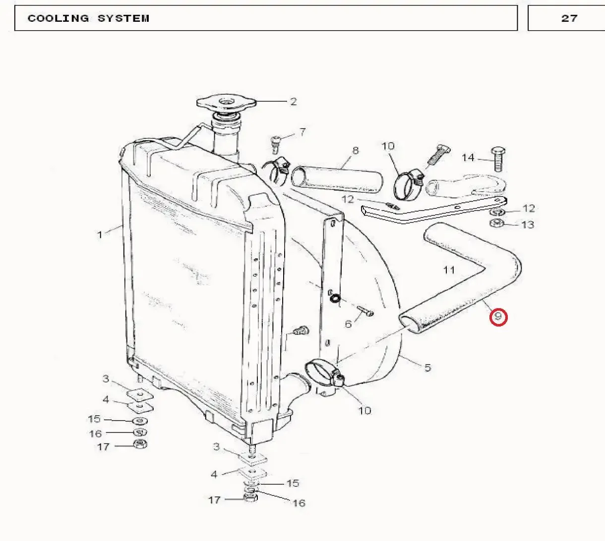 Diagram reference for Millat Massey Ferguson Tractor Spare Part HOSE RADIATOR LOWER MF 240 2101311860374 - Massey Ferguson tractor spare part