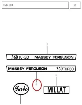 Diagram reference for Millat Massey Ferguson Tractor Spare Part 5 EMBLEMHOODLH MF 360 3350151335015 - Massey Ferguson tractor spare part