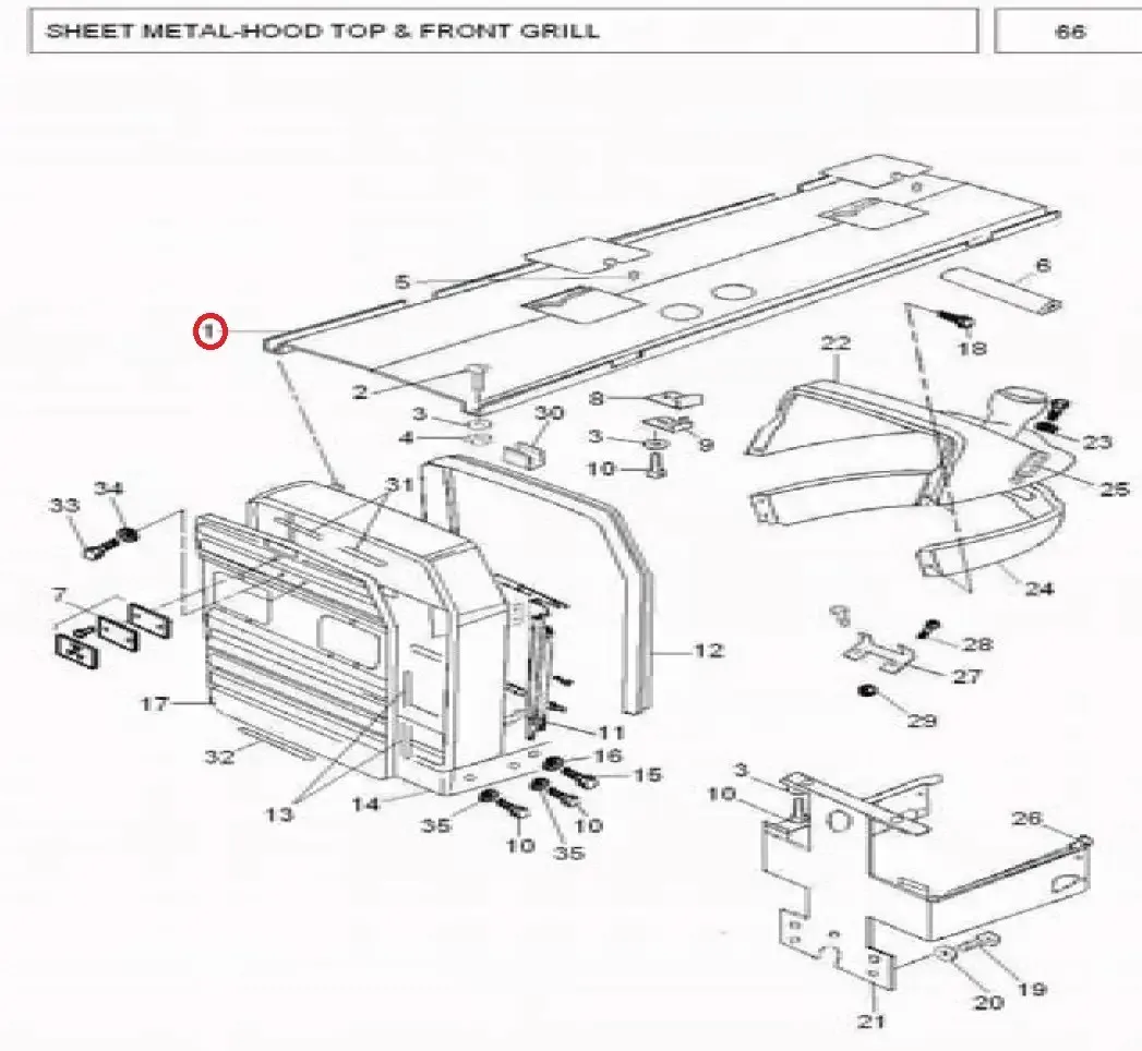 Diagram reference for Millat Massey Ferguson Tractor Spare Part 9 HOODTOP MF 260 2350191235001 F - Massey Ferguson tractor spare part