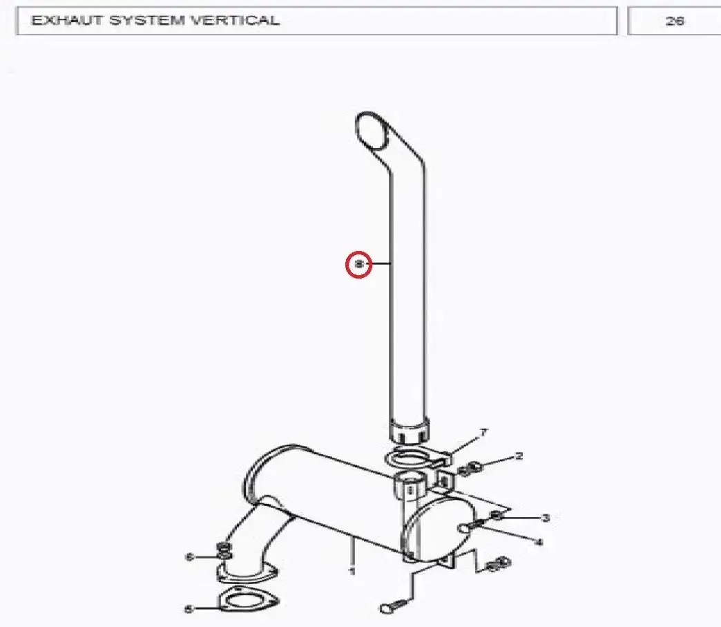 Diagram reference for Millat Massey Ferguson Tractor Spare Part 1 PIPE EXHAUST MF 375 38520302111696602 - Massey Ferguson tractor spare part