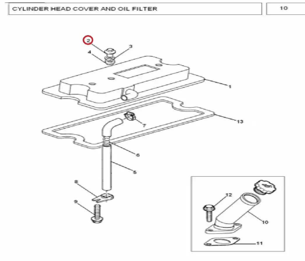 Diagram reference for Millat Massey Ferguson Tractor Spare Part 0 NUT TAPPET COVER 18325013274 A 003 - Massey Ferguson tractor spare part