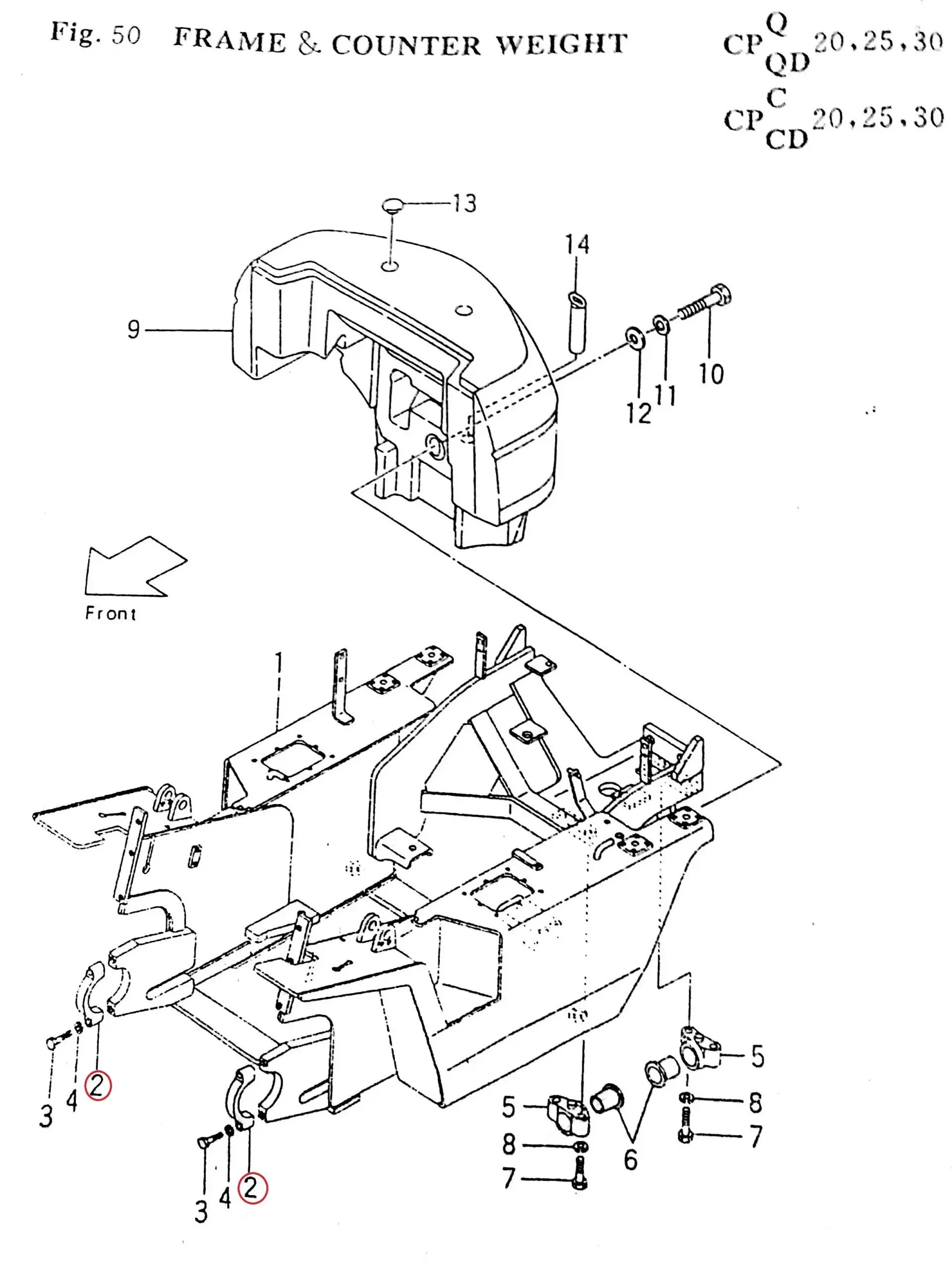 Diagram reference for Millat Massey Ferguson Tractor Spare Part A 22 A 612601 CAP FRONTAXLE SUPPORT 8 A 22 A 612601 - Massey Ferguson tractor spare part