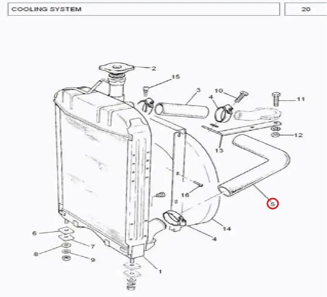 Diagram reference for Millat Massey Ferguson Tractor Spare Part 1 HOSE LOWER 2602150011215001 - Massey Ferguson tractor spare part