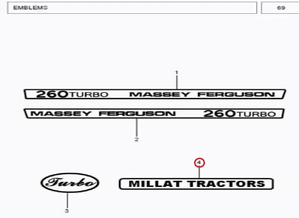 Diagram reference for Millat Massey Ferguson Tractor Spare Part 6 EMBLEMMILLAT MF 260 3350061335006 - Massey Ferguson tractor spare part
