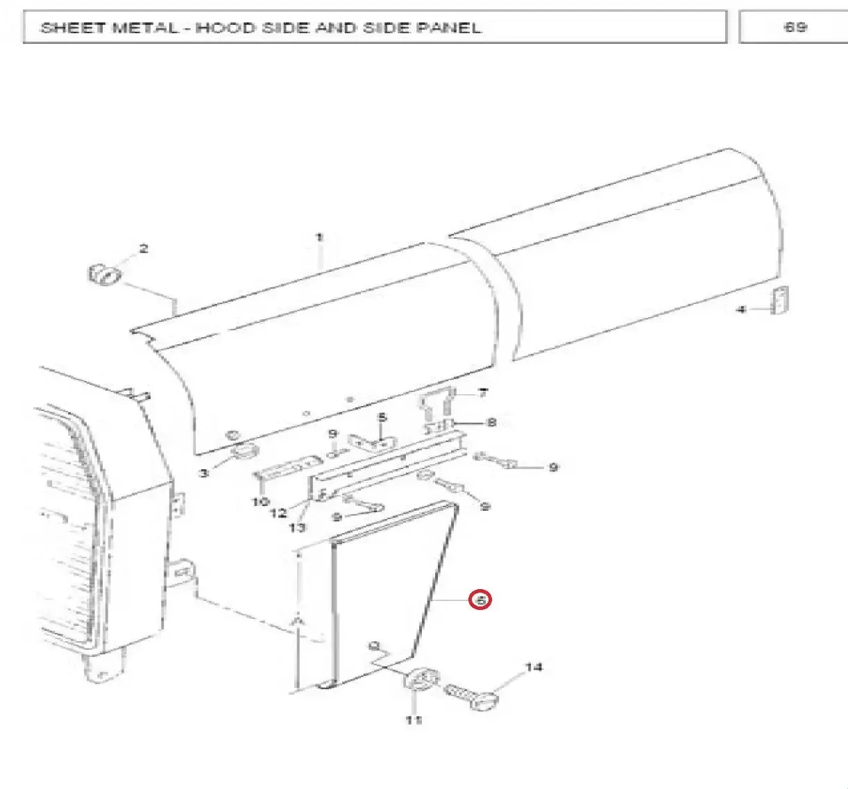 Diagram reference for Millat Massey Ferguson Tractor Spare Part SIDEPANELRH MF 240 26023334123316 F - Massey Ferguson tractor spare part