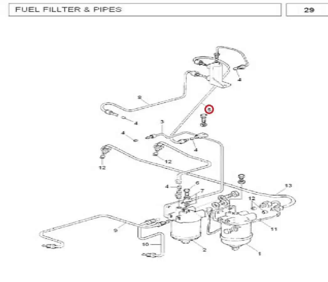 Diagram reference for Millat Massey Ferguson Tractor Spare Part PIPE TANKL PUMP KALA PIPE 19075119075 S 1 - Massey Ferguson tractor spare part