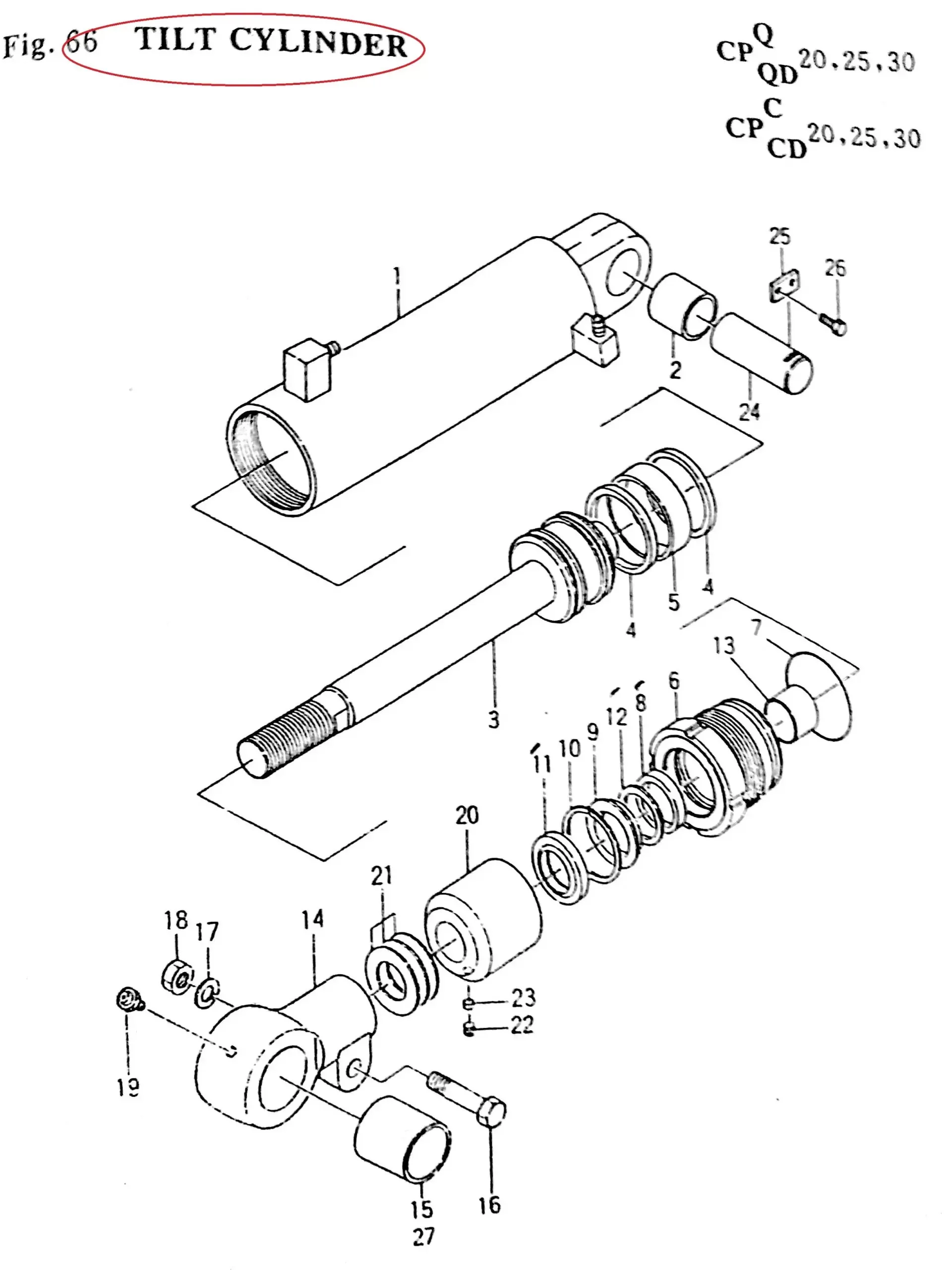 Diagram reference for Millat Massey Ferguson Tractor Spare Part D 20 B 850011 TILTCYLINDER 8 D 20 B 850011 - Massey Ferguson tractor spare part