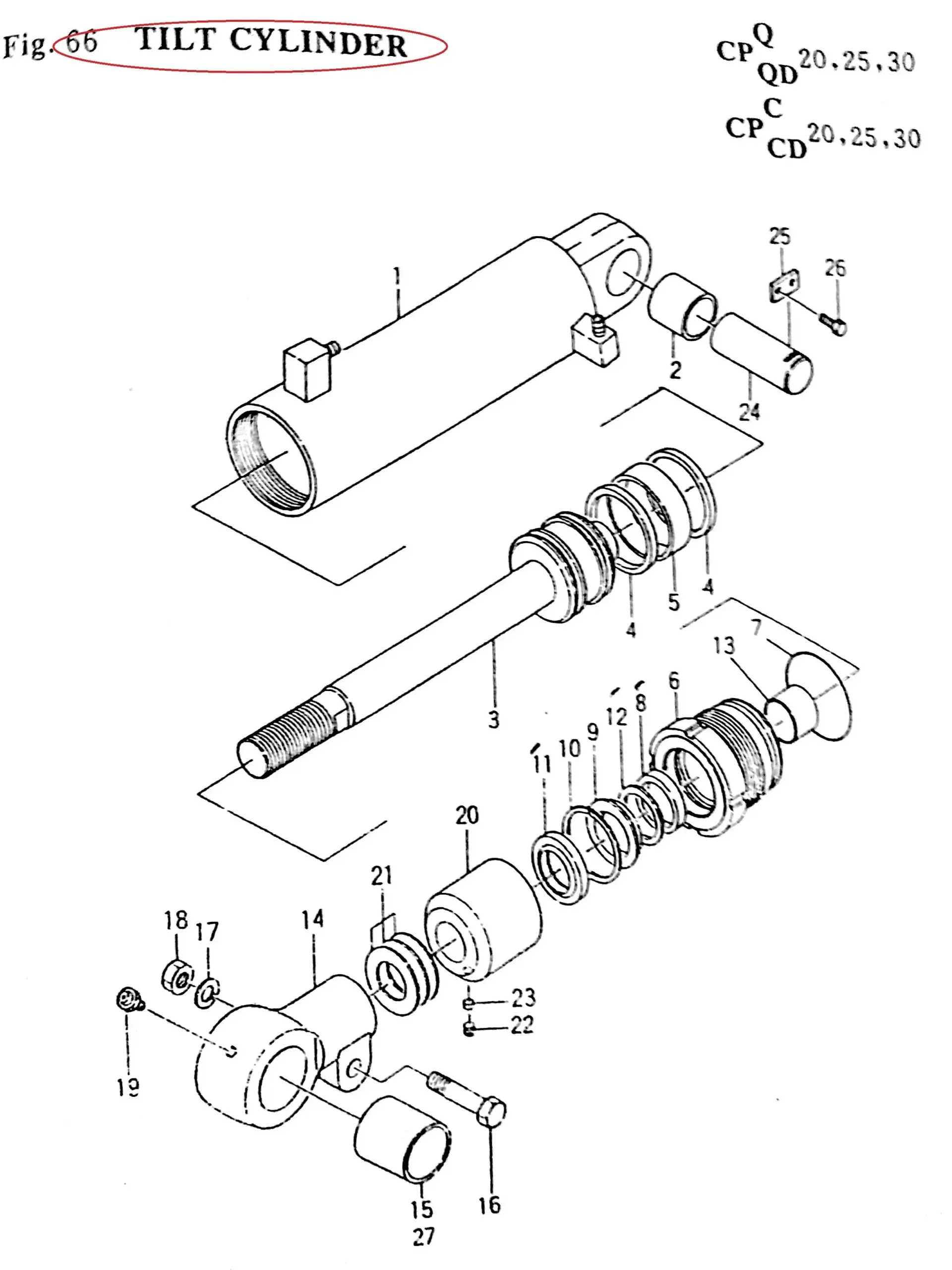 Diagram reference for Millat Massey Ferguson Tractor Spare Part 4 TILTCYLINDERRH 2611348 D 20 B 850001 H - Massey Ferguson tractor spare part