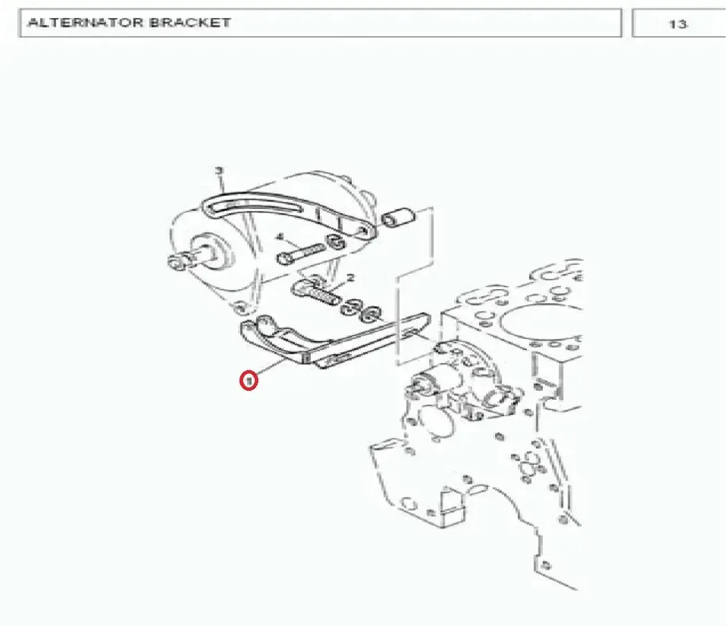 Diagram reference for Millat Massey Ferguson Tractor Spare Part 1 GENRATOR BRACKET 3851860011186001 S 1 - Massey Ferguson tractor spare part