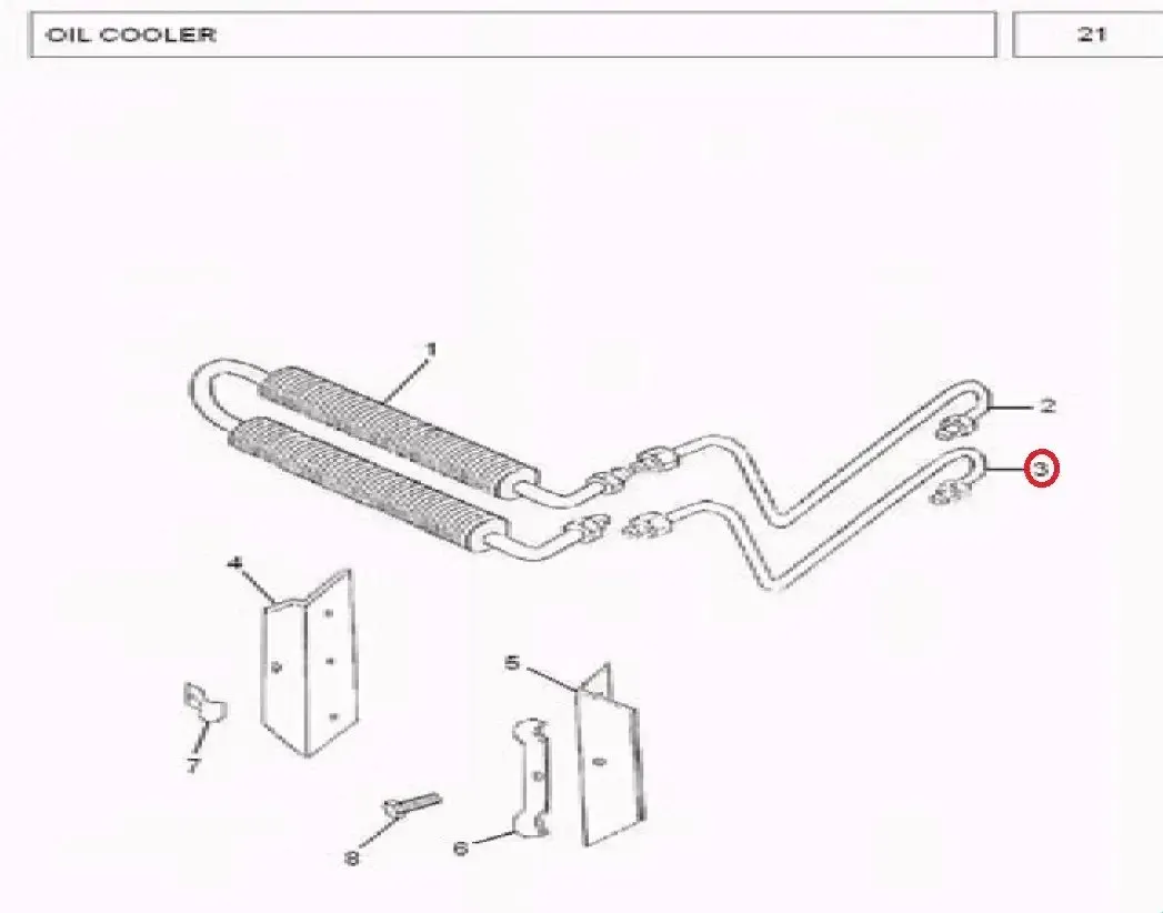 Diagram reference for Millat Massey Ferguson Tractor Spare Part 2 OILCOOLERFEED PIPE 1850521185052 L - Massey Ferguson tractor spare part